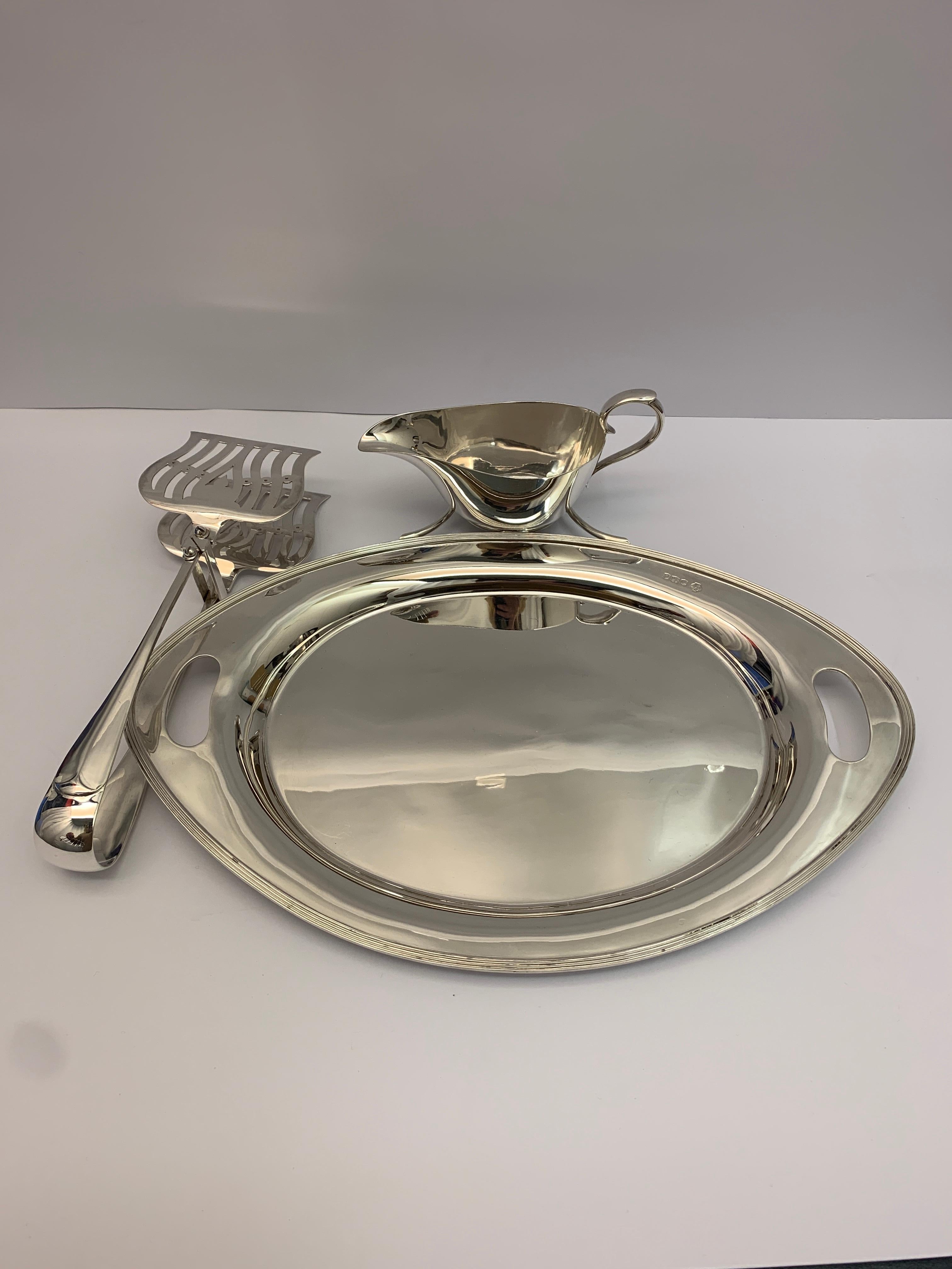 English Rare Antique Silver Asparagus Serving Dish, 1920s For Sale