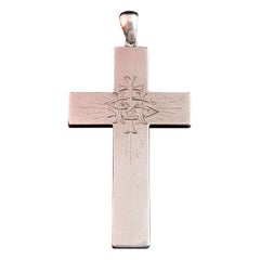 Rare pendentif croix en argent ancien, grand et lourd, de style victorien