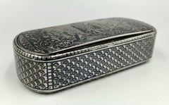 Rare Antique Silver Niello Scottish Bagpipe Player Snuff Box, Circa 1840