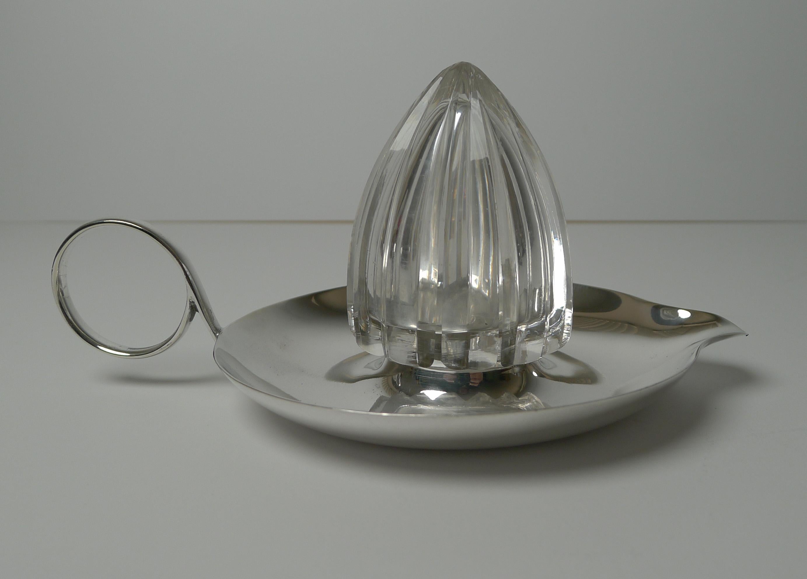 Edwardian Rare Antique Silver Plate and Cut Crystal Lemon Squeezer, c.1910 For Sale