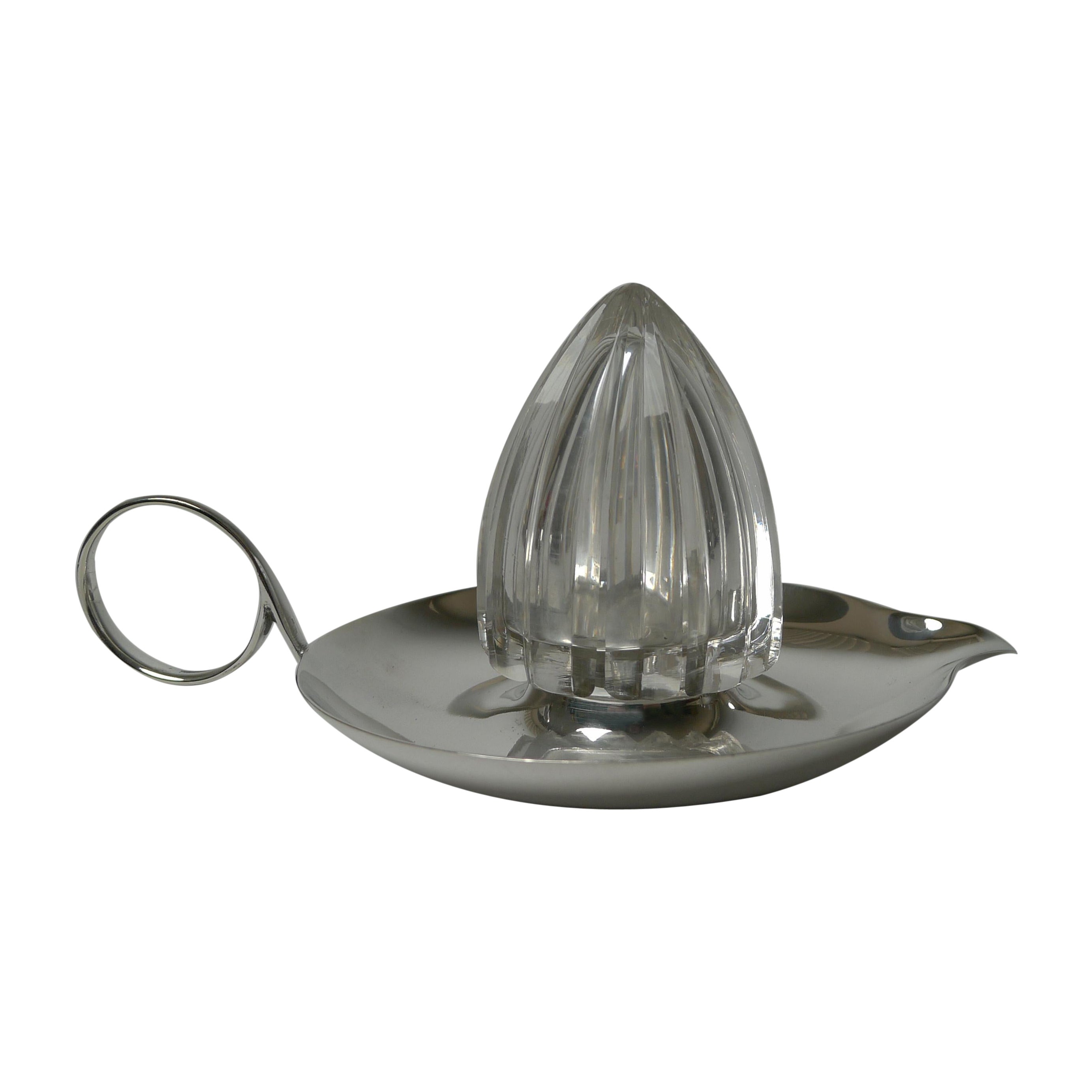 Rare Antique Silver Plate and Cut Crystal Lemon Squeezer, c.1910