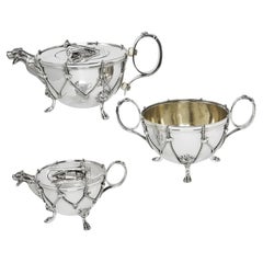Rare Antique Silver Plated Kettle-Drum Tea Set