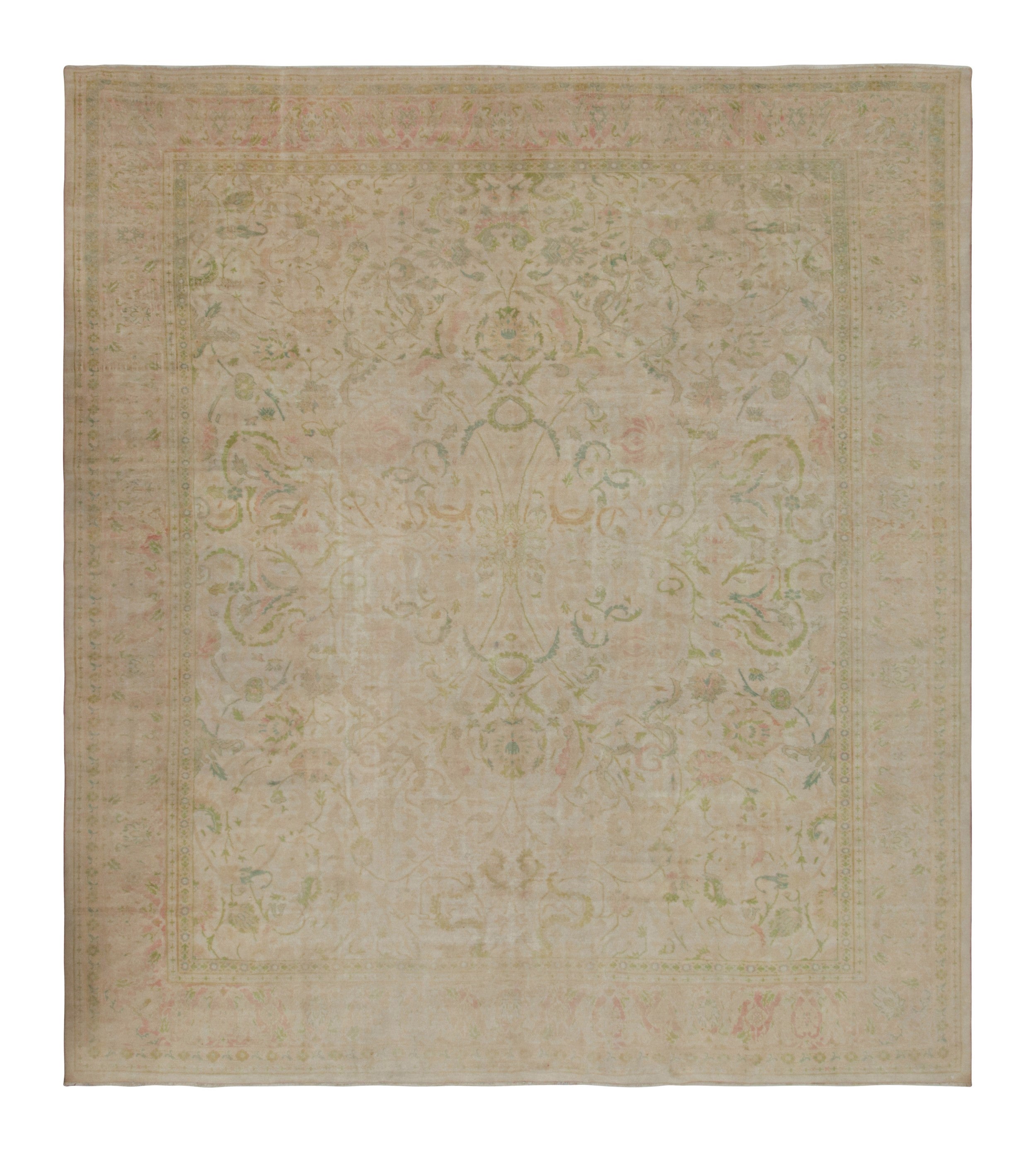 Rare Antique Sivas Rug, with Pink and Green Floral Patterns, from Rug & Kilim For Sale