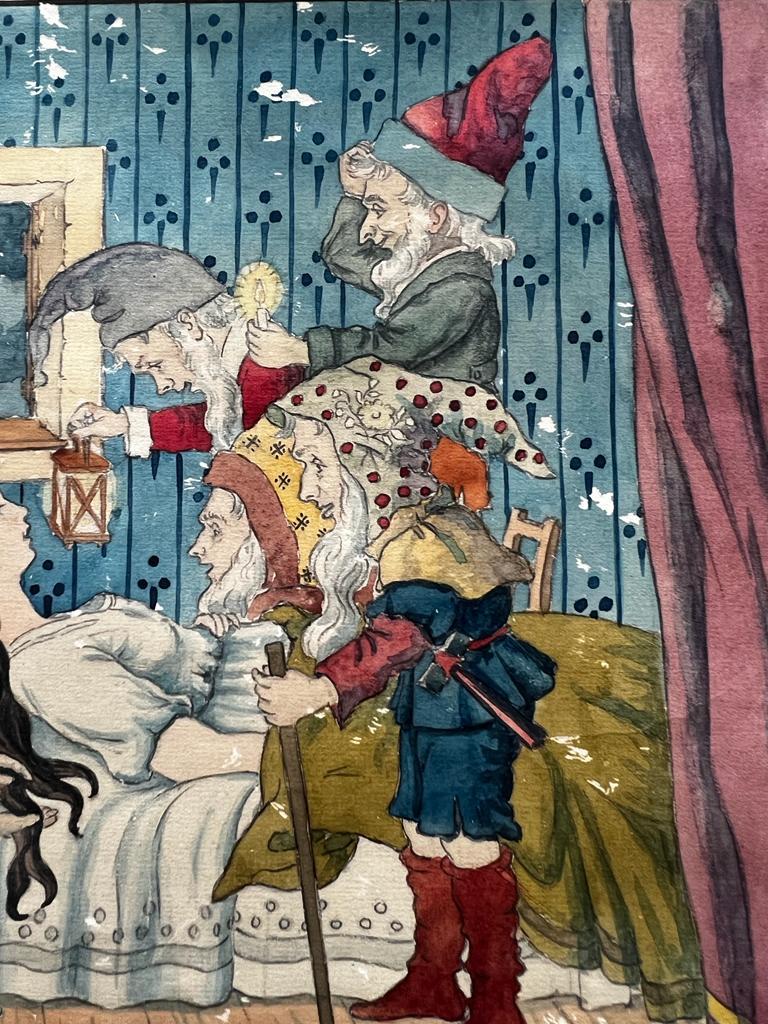 German Rare Antique Snow White 'Sleeping Beauty' Aquarell/Watercolour, 19th Century  For Sale