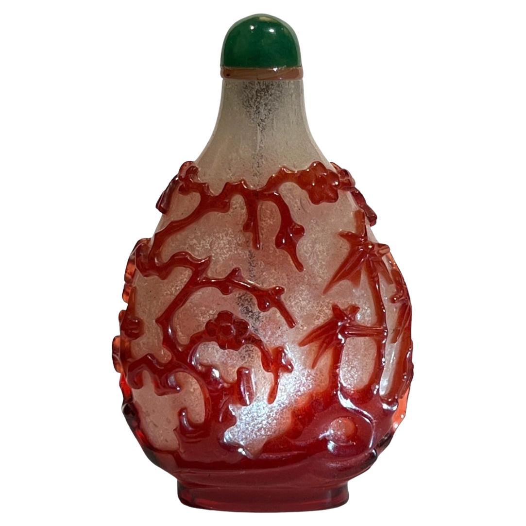 Seltene antike Schneeflocken rot überlagert Schnupftabakflasche, China 18. gute Provenienz.