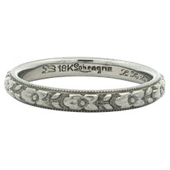 Rare Antique Sohengrin 18k White Gold Floral Milgrain Work Eternity Band Ring