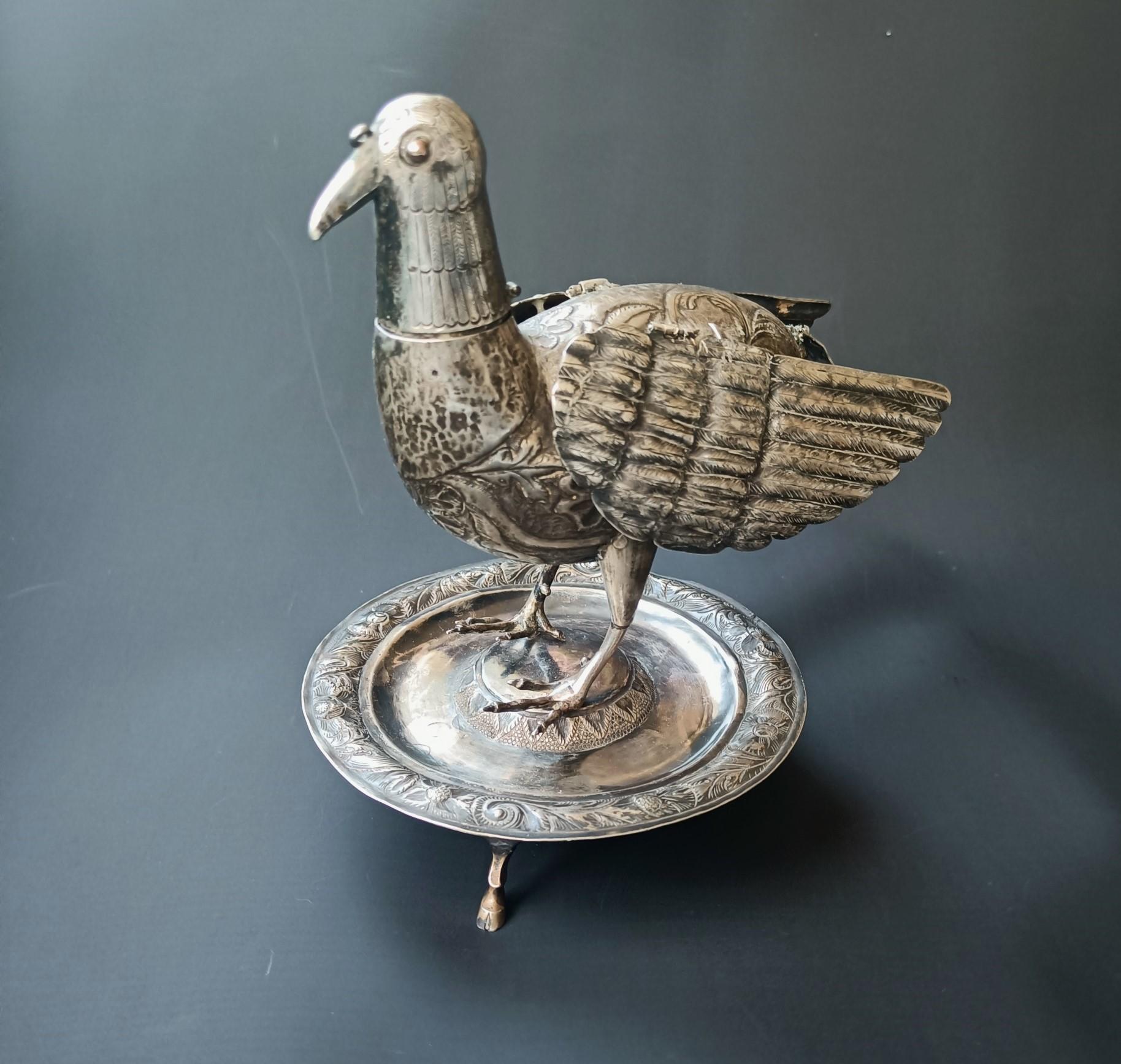 Peruvian Rare Antique South American Colonial Silver Bird Vessel 18th C  Peru Bolivia
