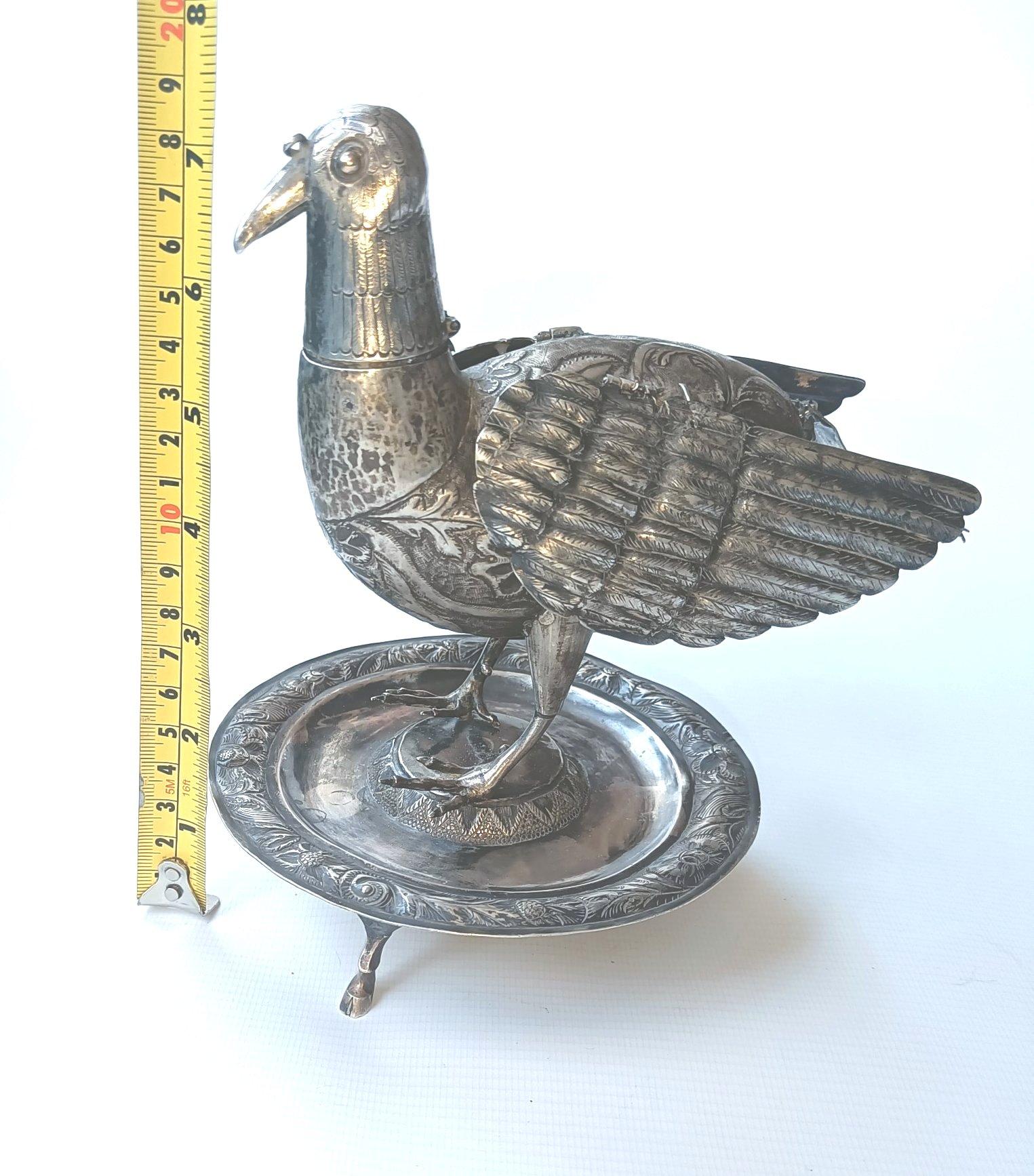 Hand-Crafted Rare Antique South American Colonial Silver Bird Vessel 18th C  Peru Bolivia