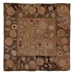 Rare tapis crocheté américain carré:: vers 1880
