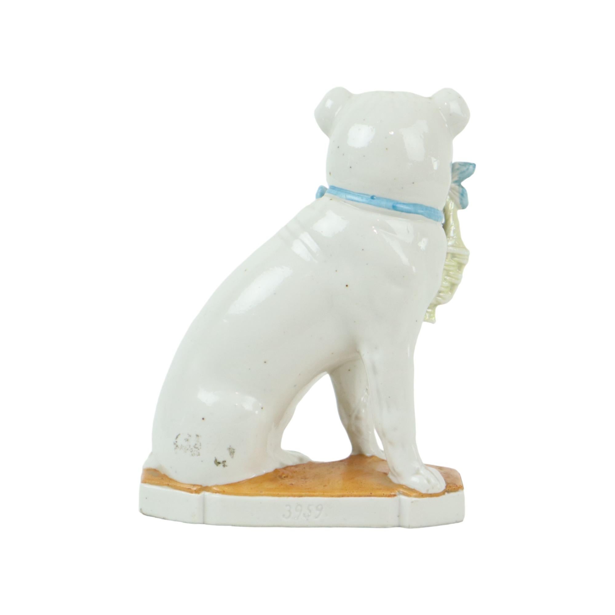 Glazed Rare Antique Statue Bulldog Pug with Puppies Art Nouveau Porcelain For Sale