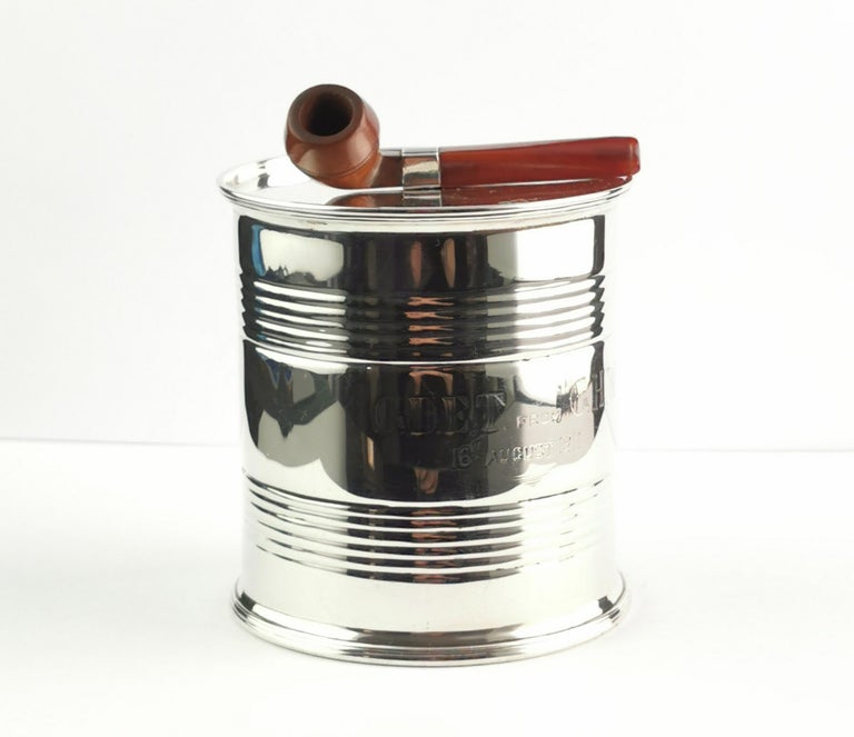 Rare Antique Sterling Silver Tobacco Box, Miniature Pipe at 1stDibs