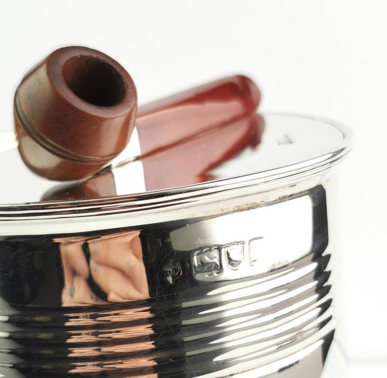 Rare Antique Sterling Silver Tobacco Box, Miniature Pipe For Sale at