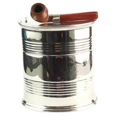 Rare Antique Sterling Silver Tobacco Box, Miniature Pipe