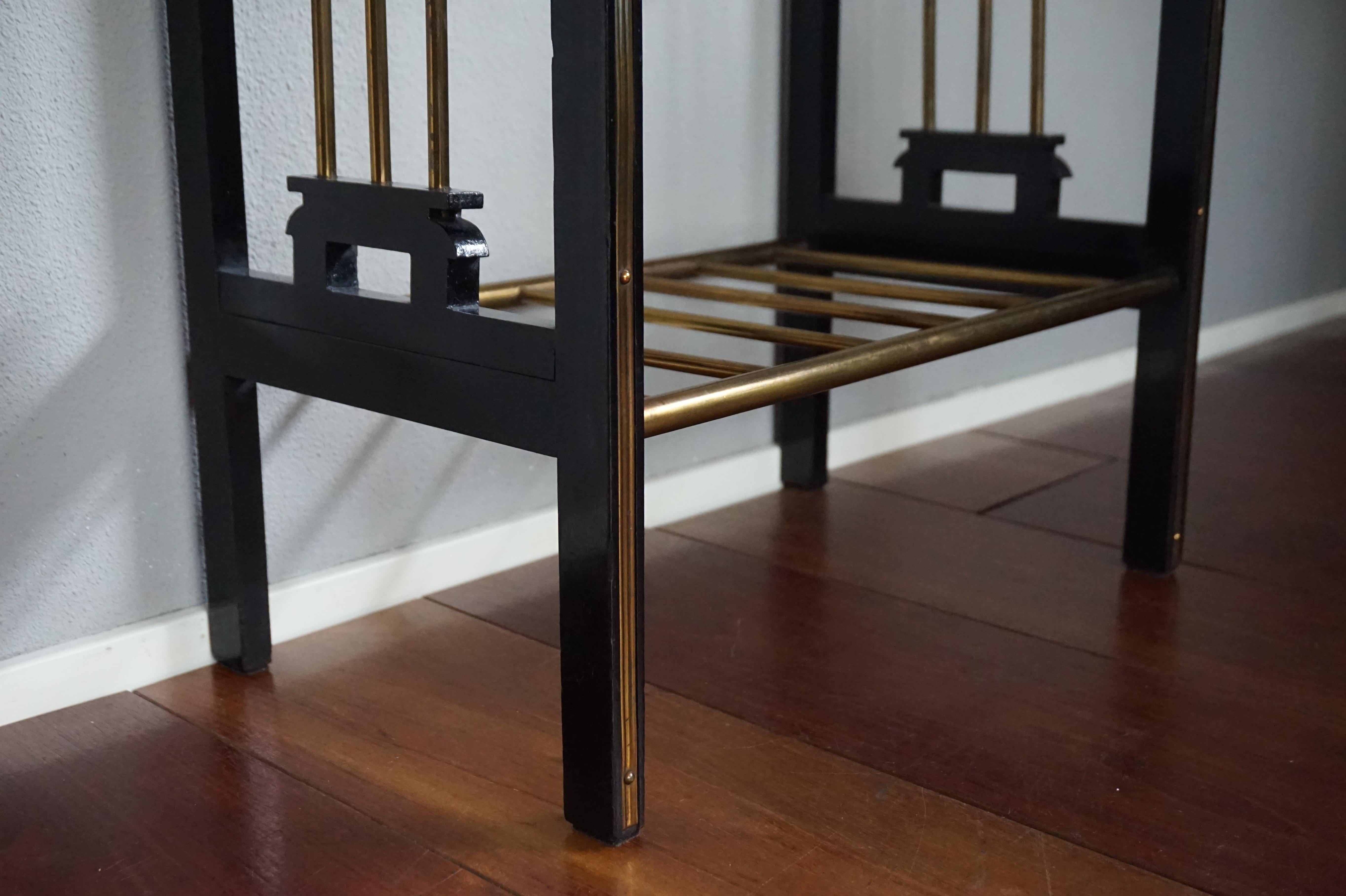 Rare, Antique & Stunning Viennese Secession Ebonized Wood & Brass Magazine Stand For Sale 5