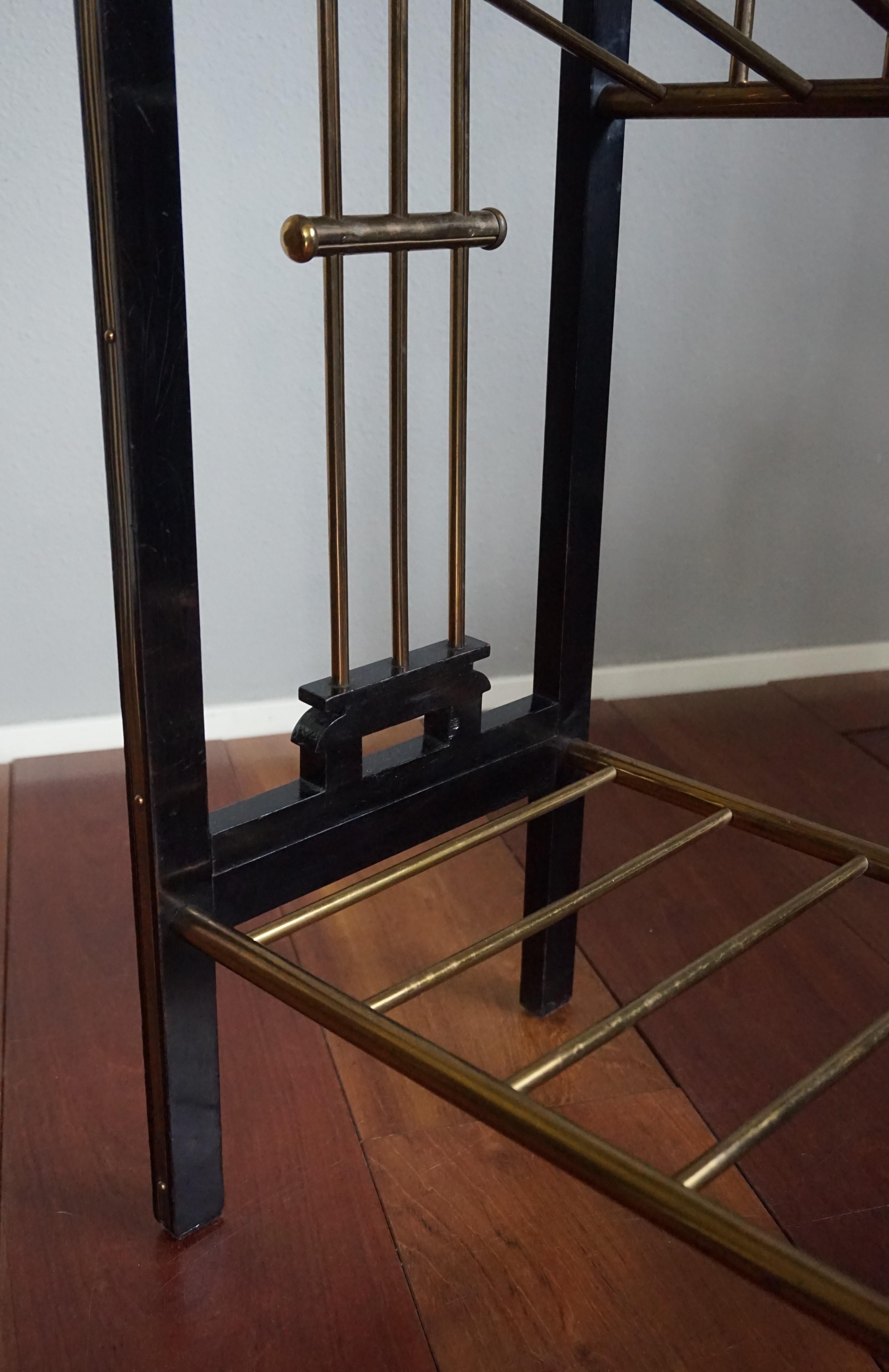 Rare, Antique & Stunning Viennese Secession Ebonized Wood & Brass Magazine Stand For Sale 6