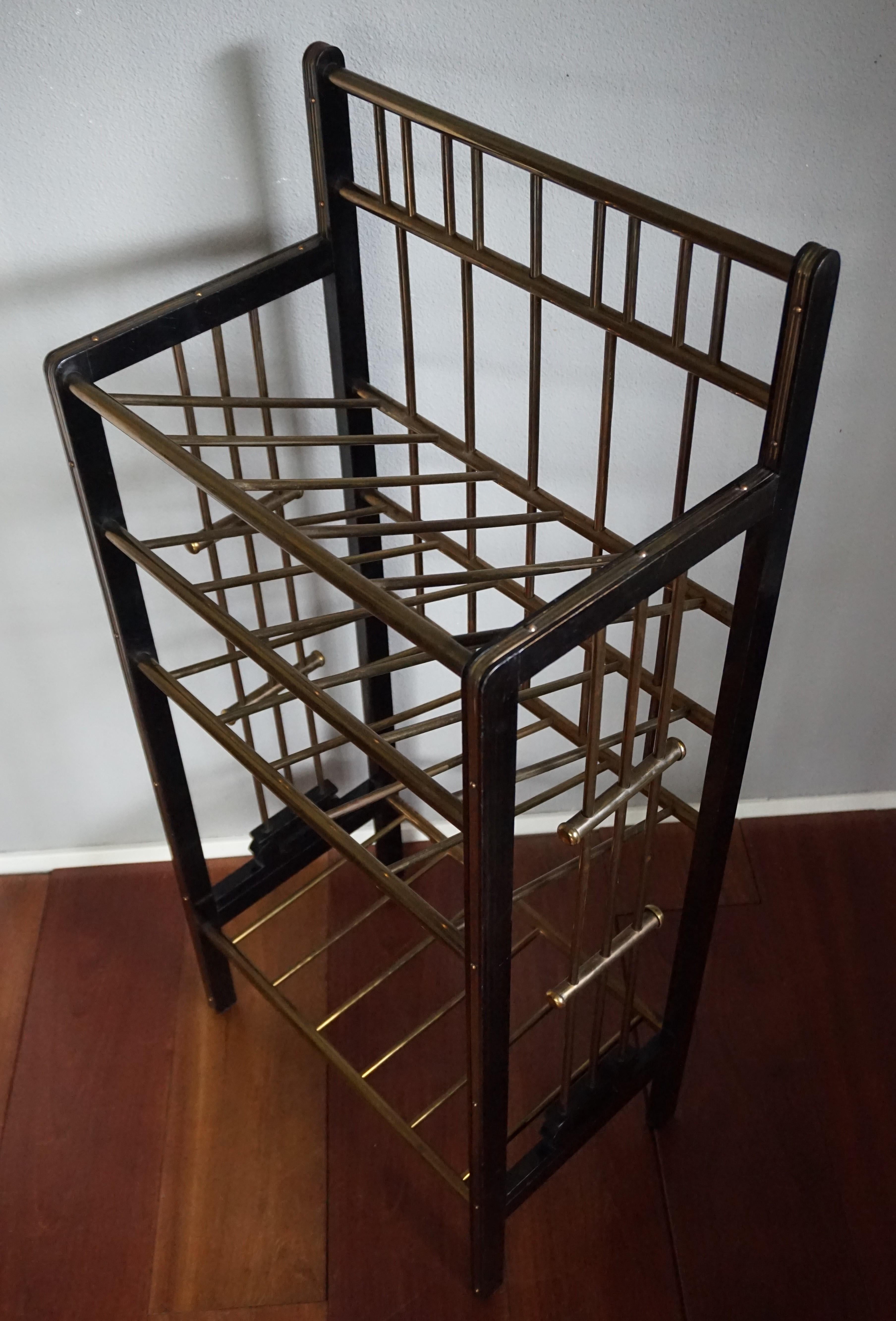 European Rare, Antique & Stunning Viennese Secession Ebonized Wood & Brass Magazine Stand For Sale