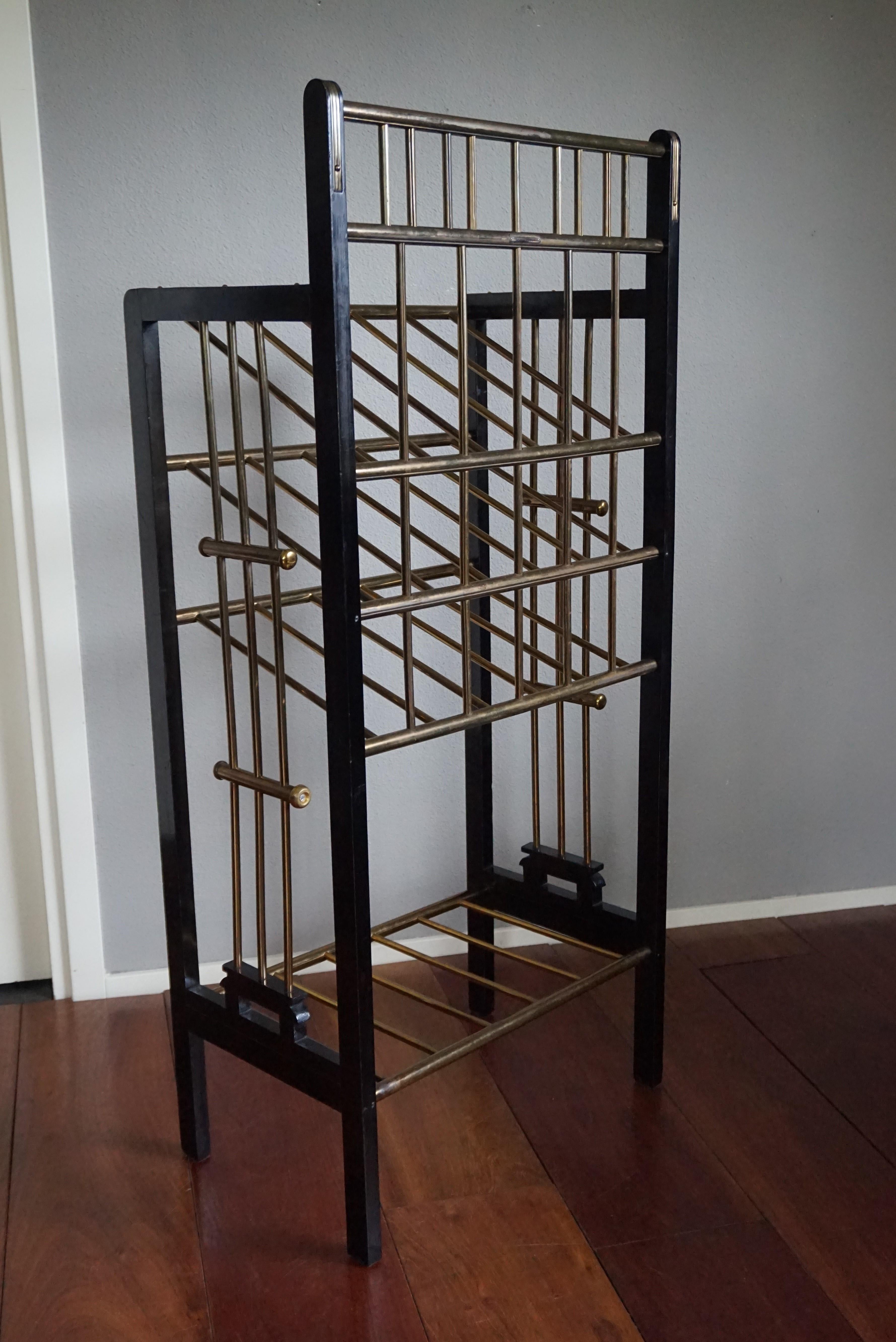 Rare, Antique & Stunning Viennese Secession Ebonized Wood & Brass Magazine Stand For Sale 1