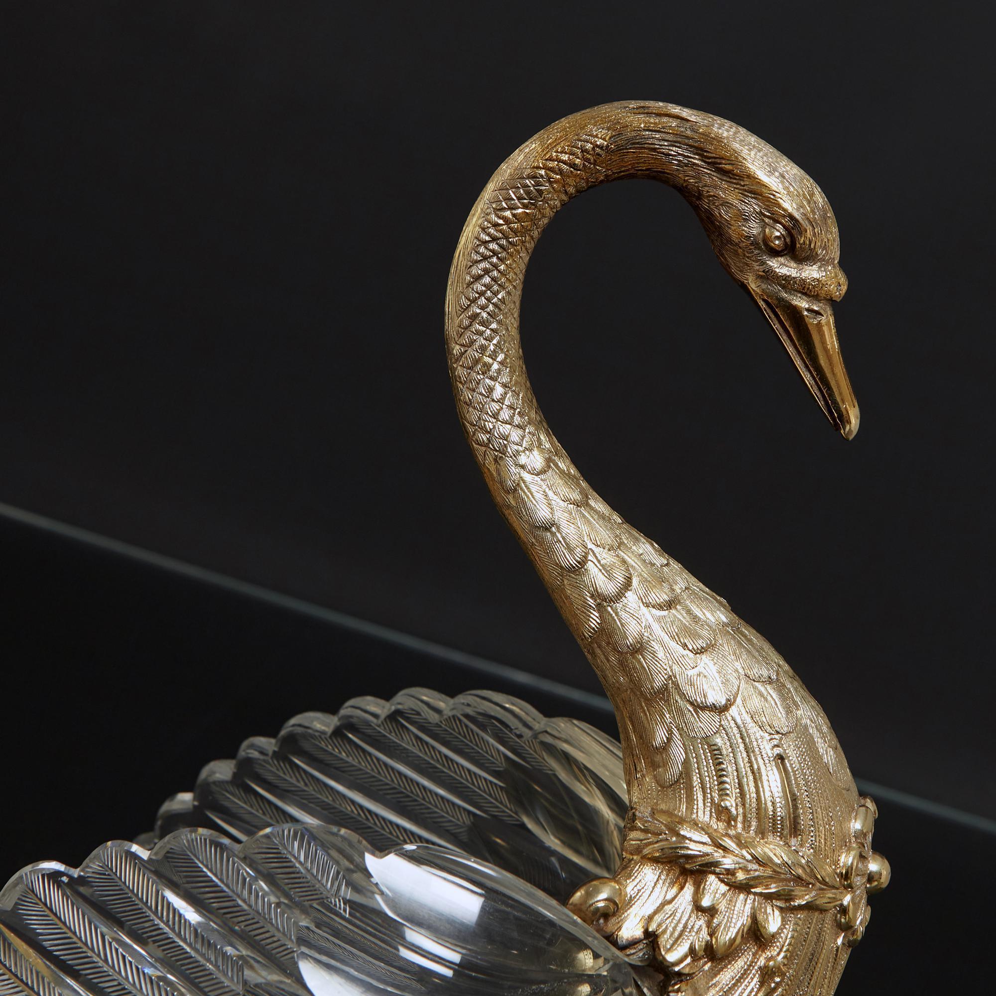 Rare Antique Swan Crystal & Silver-Gilt Bowl or Jardinière, circa 1890 4