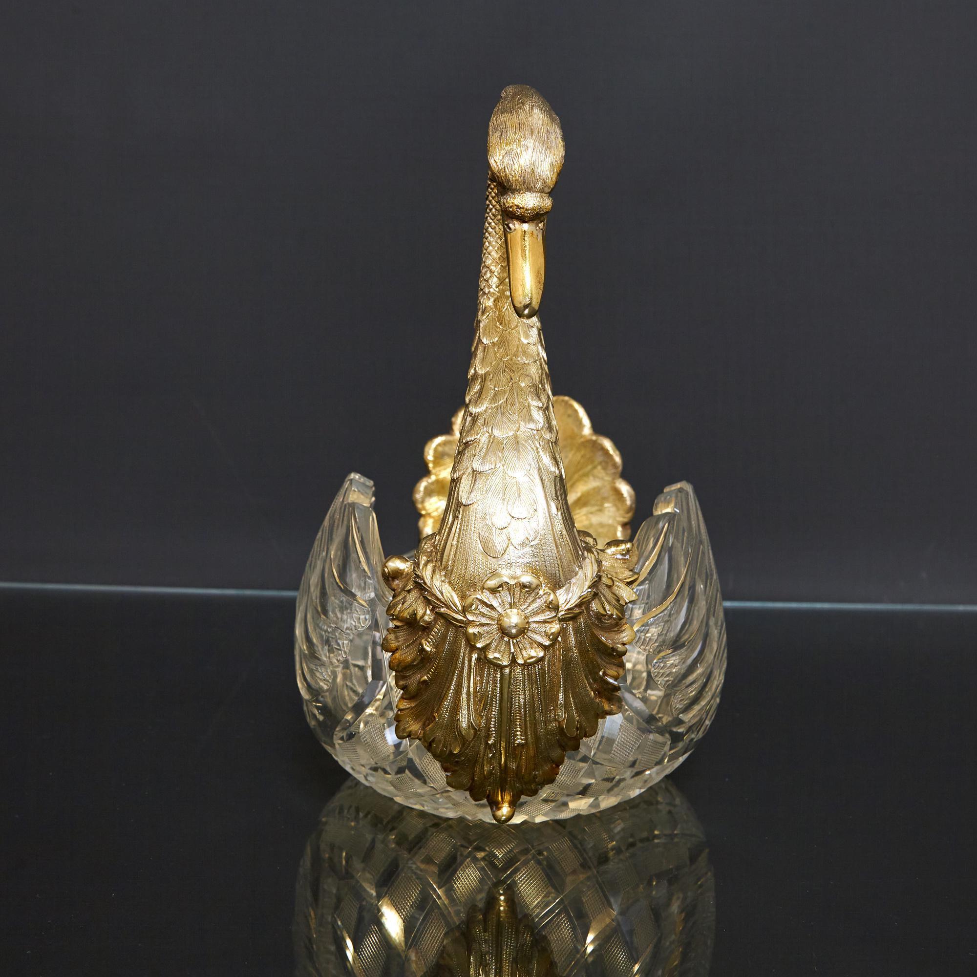 19th Century Rare Antique Swan Crystal & Silver-Gilt Bowl or Jardinière, circa 1890