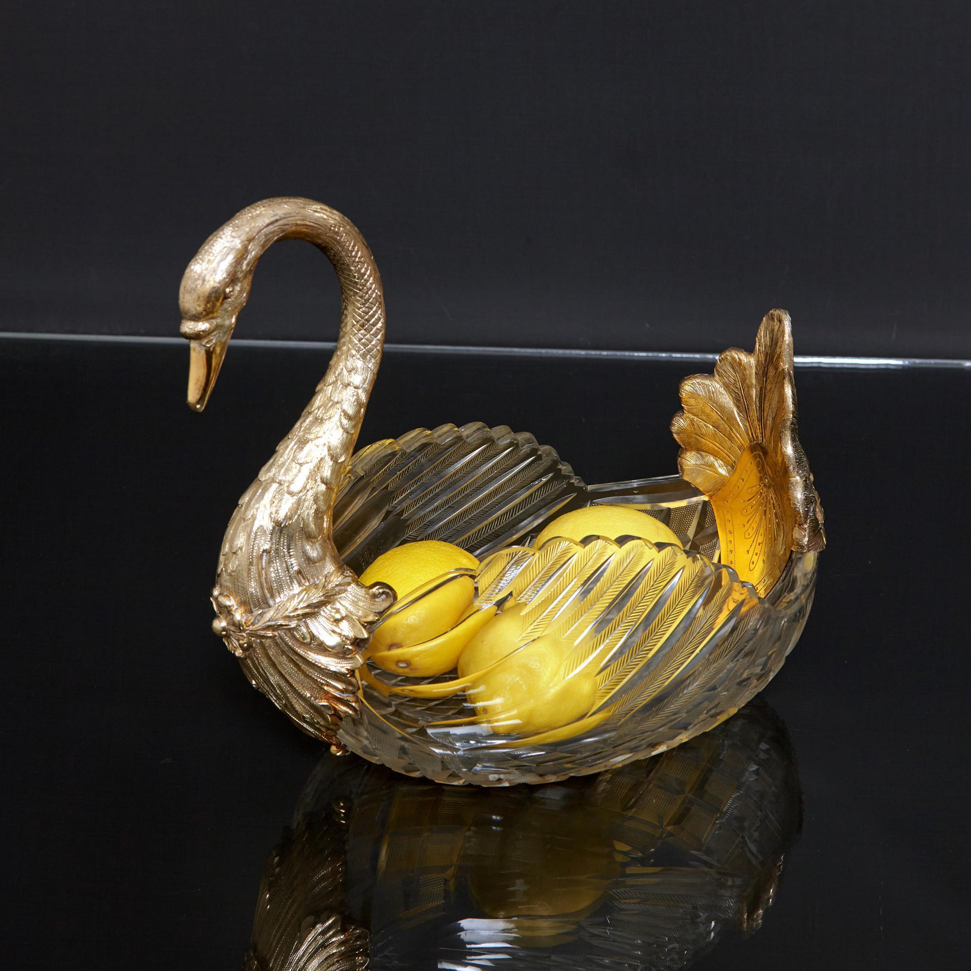 Rare Antique Swan Crystal & Silver-Gilt Bowl or Jardinière, circa 1890 3