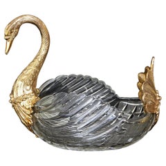 Rare Antique Swan Crystal & Silver-Gilt Bowl or Jardinière, circa 1890