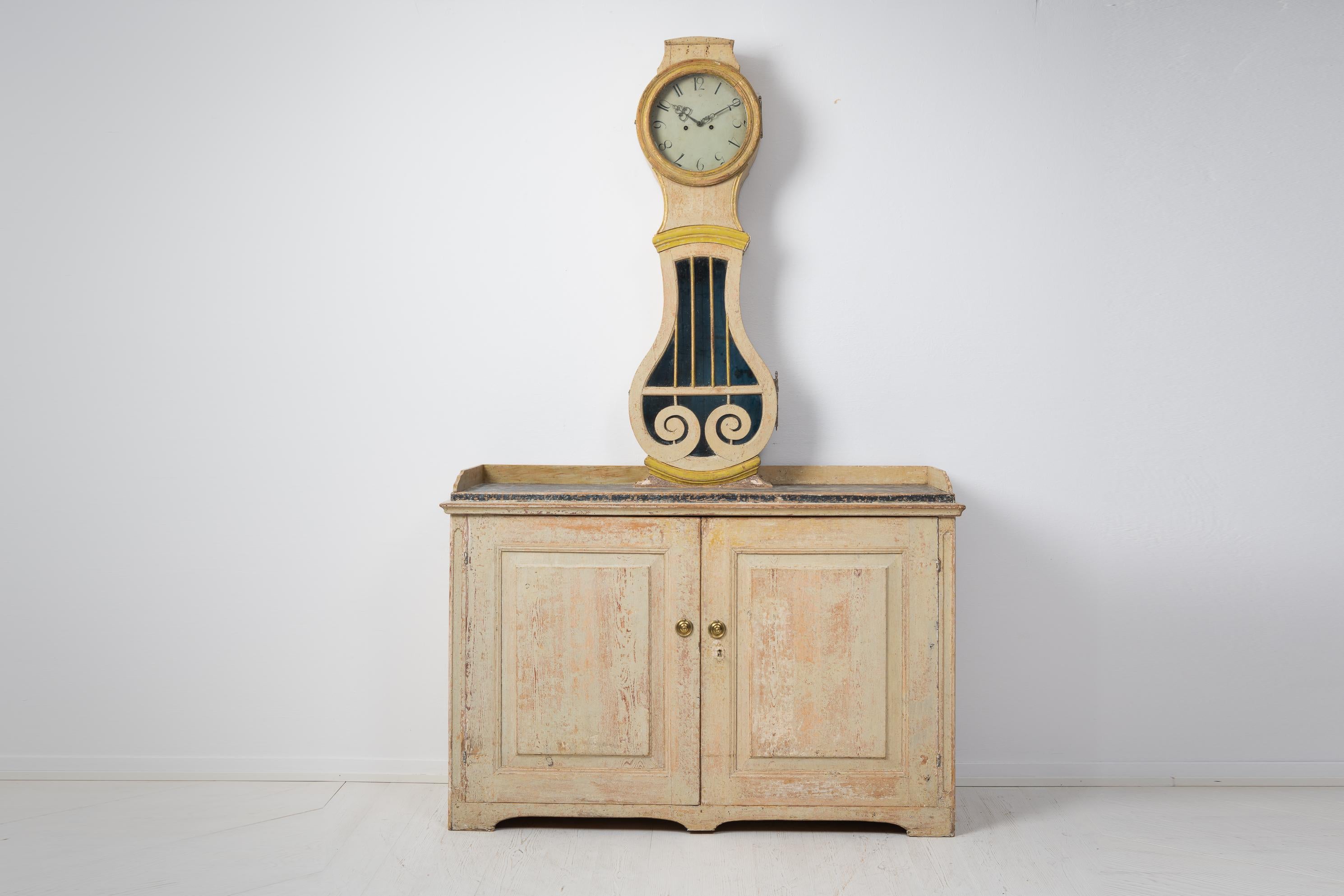 Hand-Crafted Rare Empire Clock Cabinet Sideboard, Antique Northern Swedish Country Gustavian For Sale