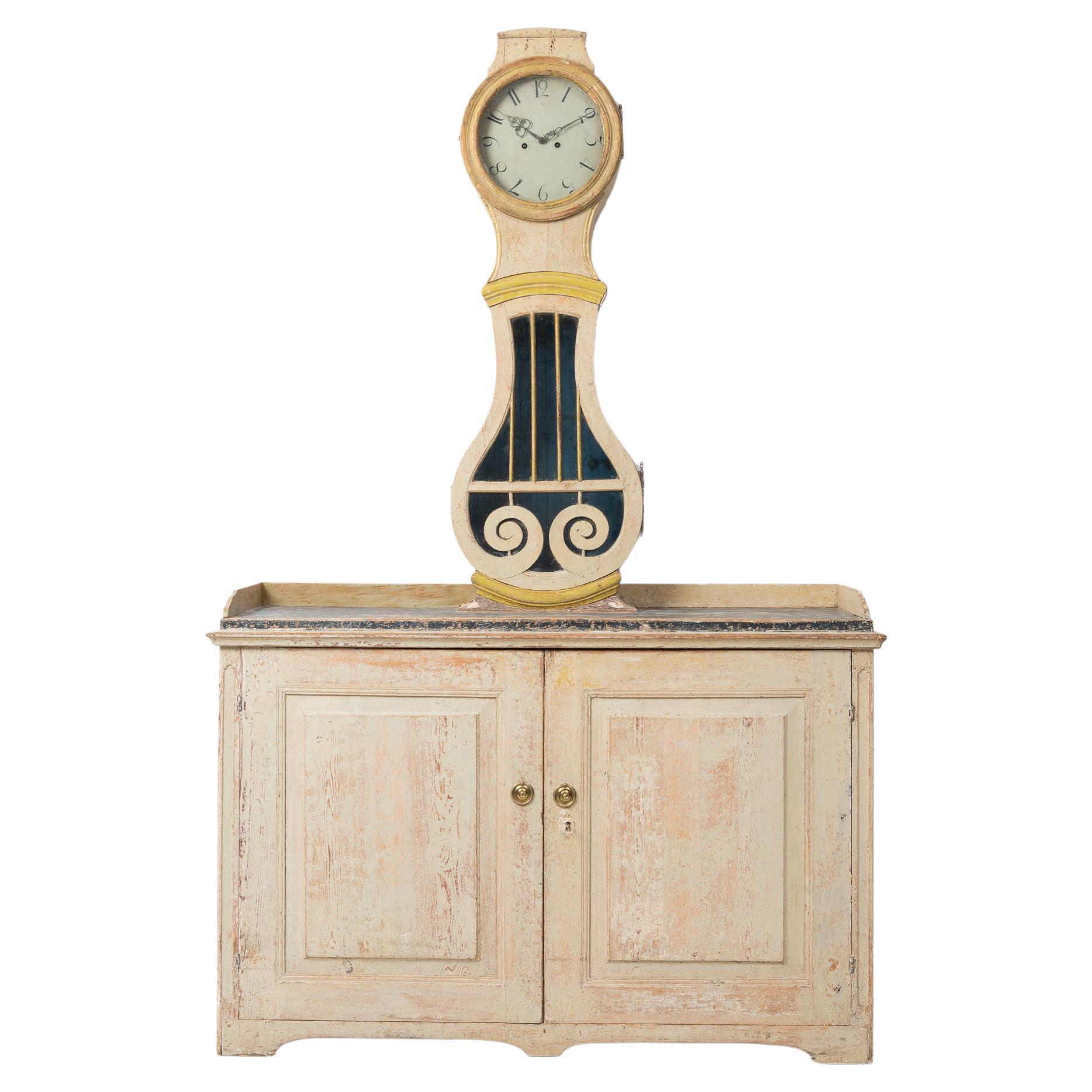Rare Empire Clock Cabinet Sideboard, Antique Northern Swedish Country Gustavian For Sale