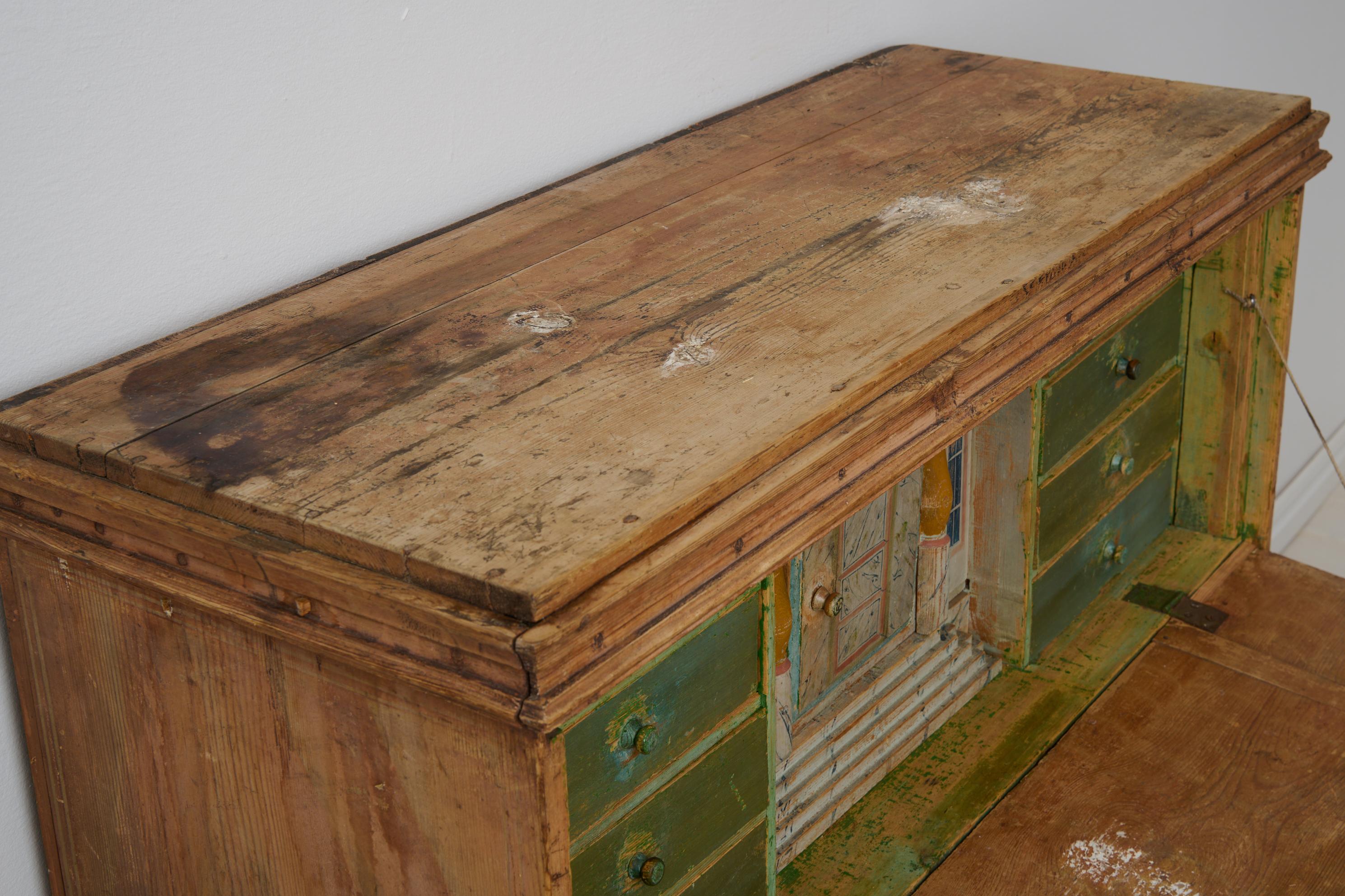 Rare Antique Swedish Secretary Desk in Folk Art from Northern Sweden For Sale 4