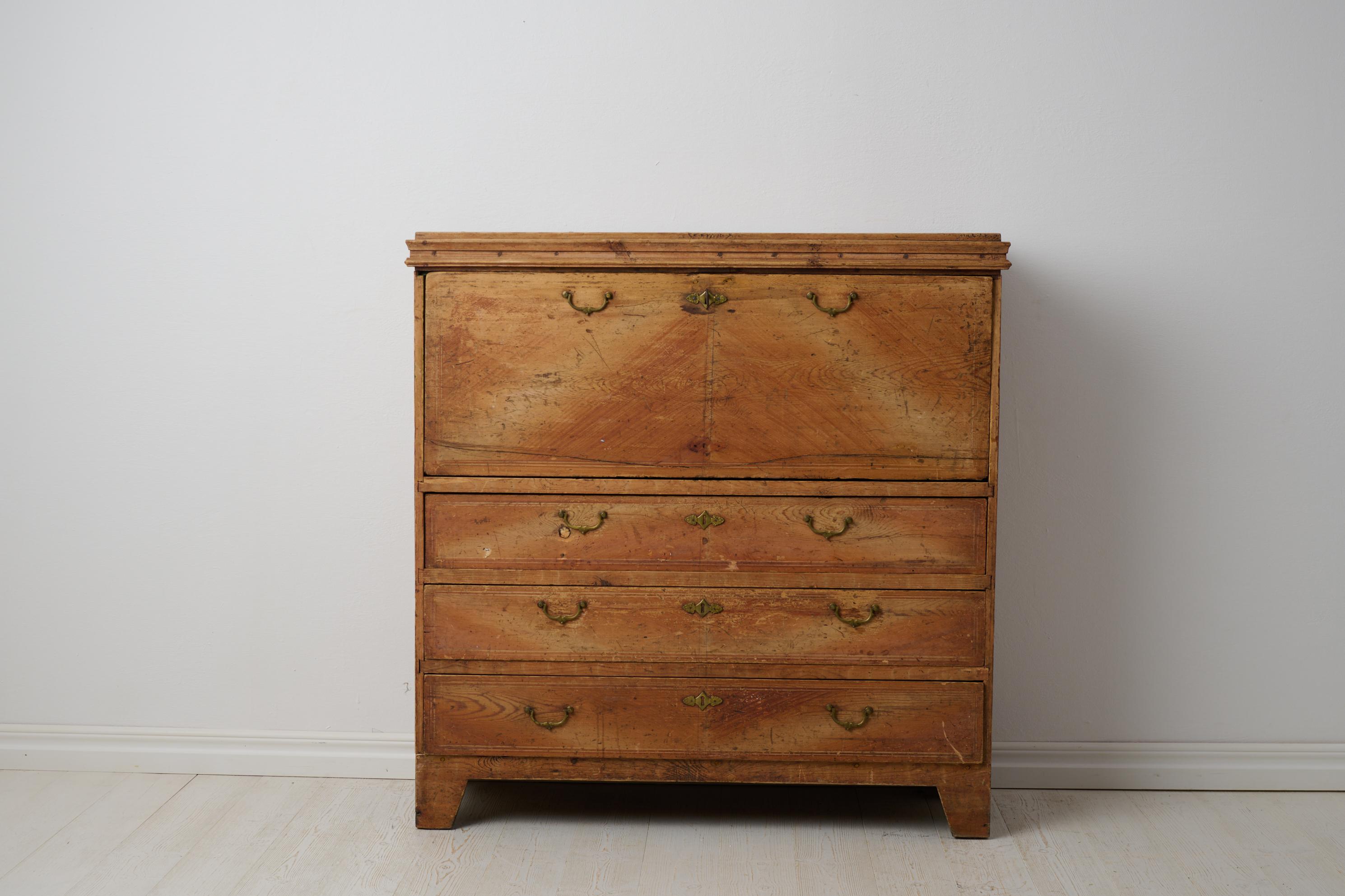 19th Century Rare Antique Swedish Secretary Desk in Folk Art from Northern Sweden For Sale