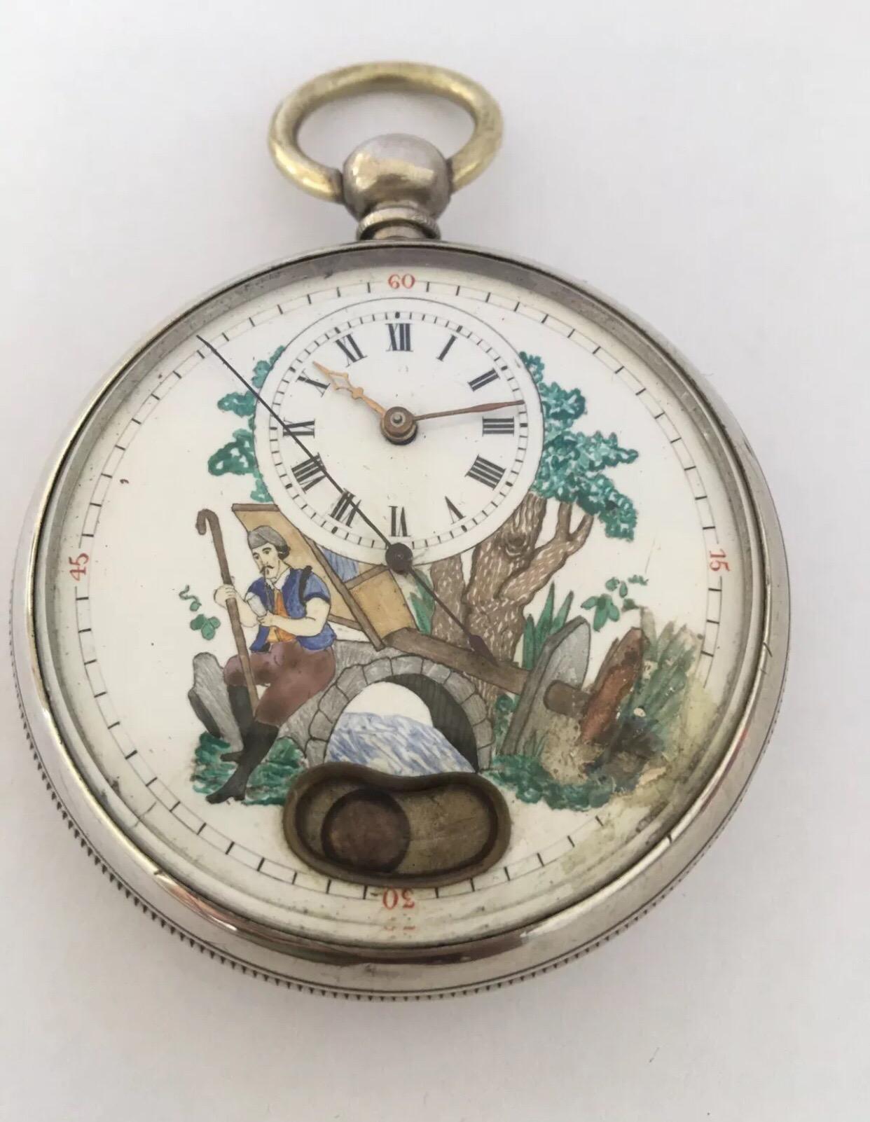 Rare antique Swinging Pendulum Silver Pocket Watch 4