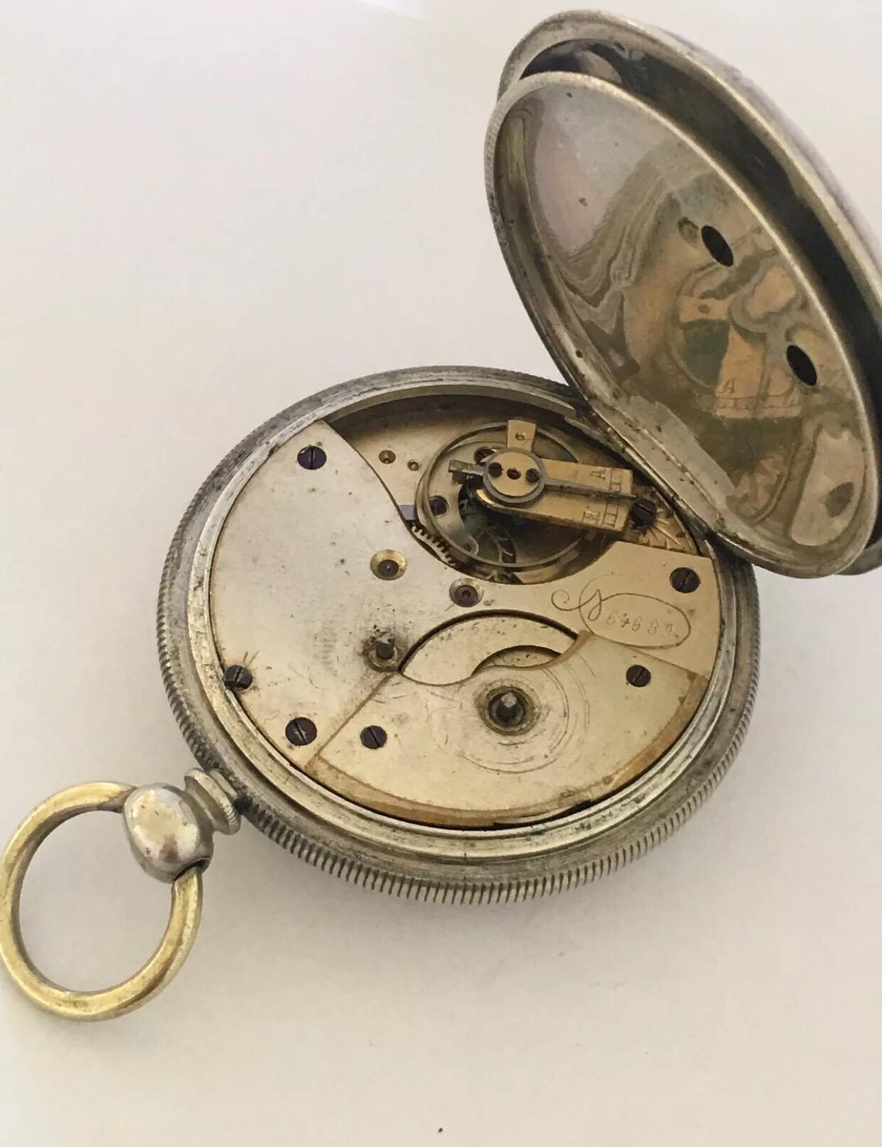 Rare Antique Swinging Pendulum Silver Pocket Watch For Sale 4