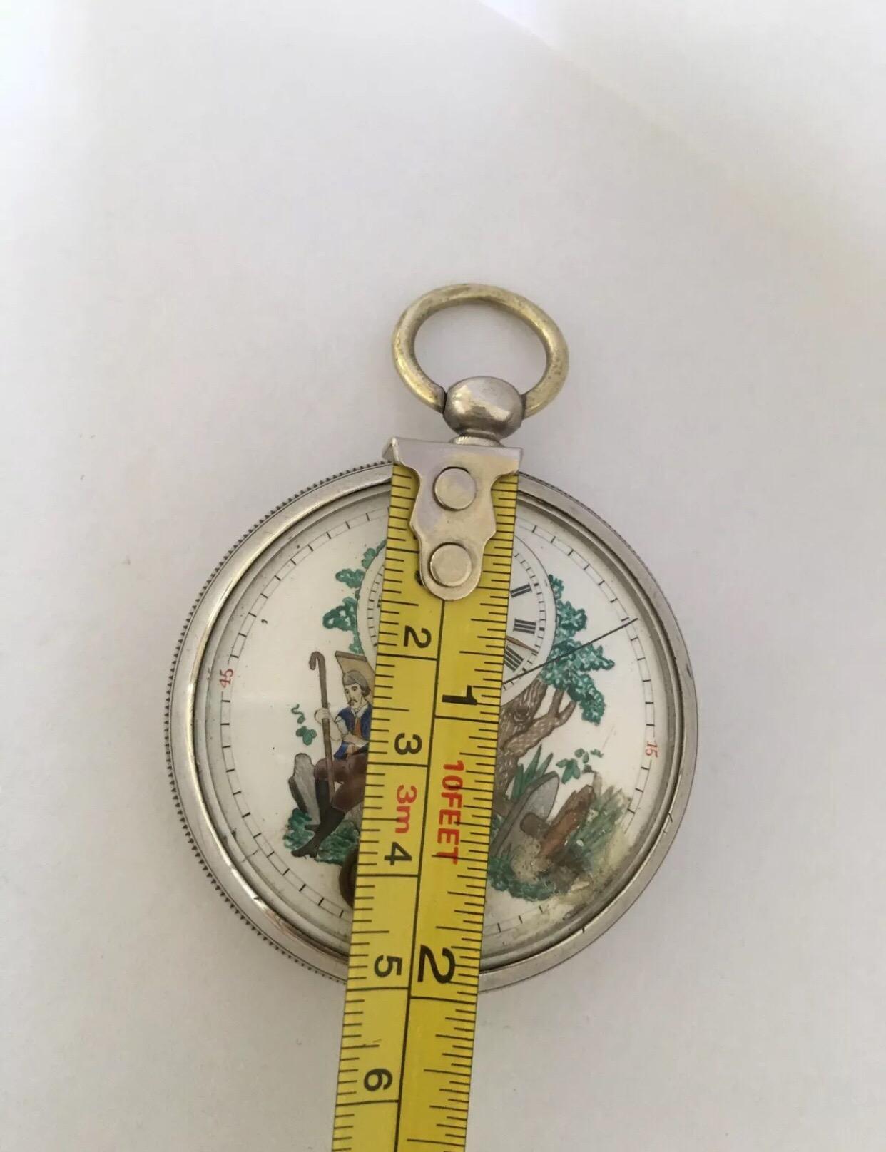 Rare Antique Swinging Pendulum Silver Pocket Watch For Sale 1