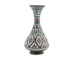 Rare Antique Syrian Damascene Judaica Enamel Vase