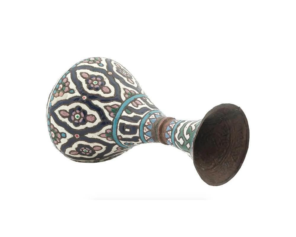 Rare Antique Syrian Damascene Judaica Enamel Vase In Good Condition In Long Island City, NY