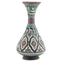 Rare Antique Syrian Damascene Judaica Enamel Vase