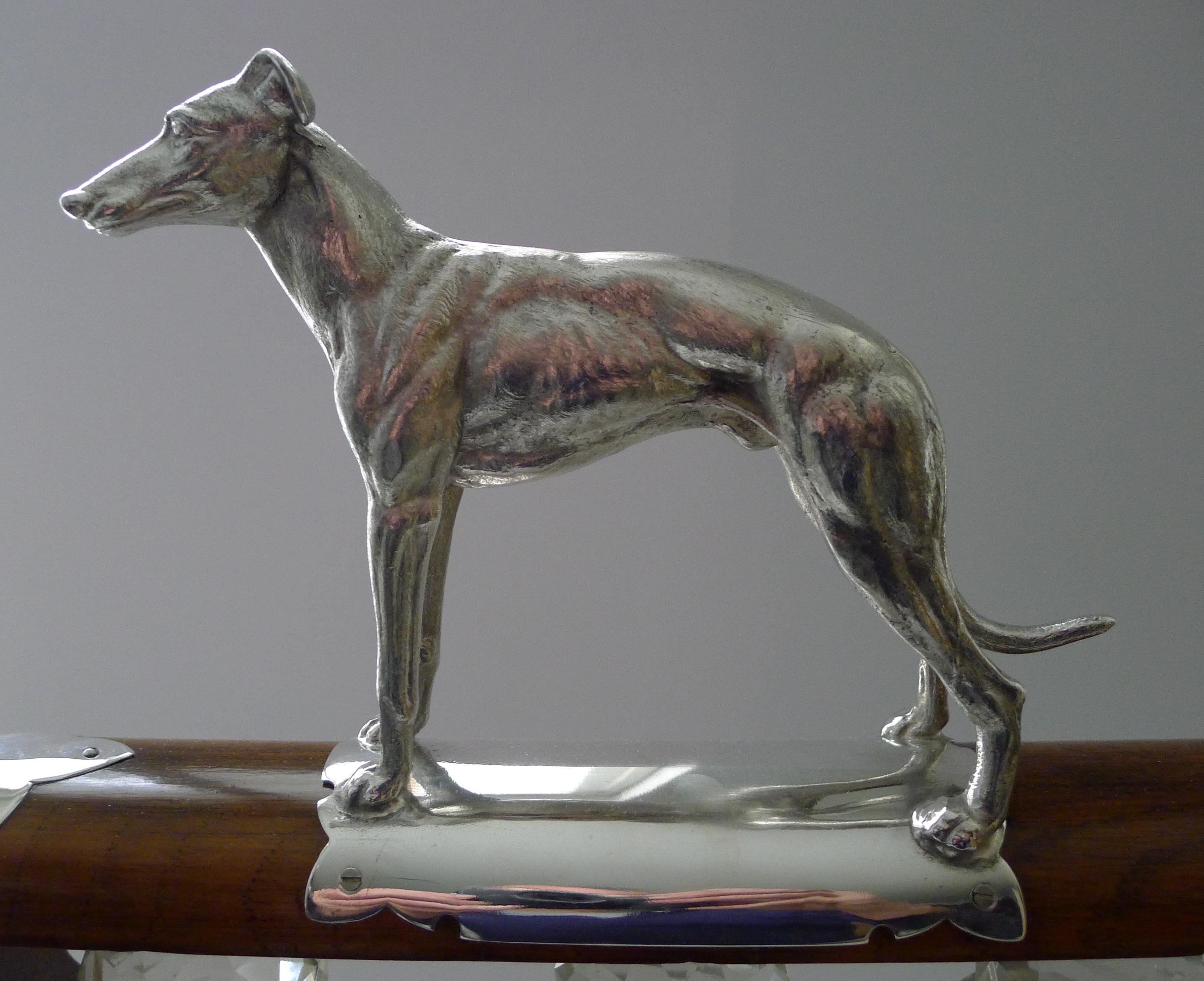 Edwardian Rare Antique Tantalus - Greyhound / Dog Handle c.1900