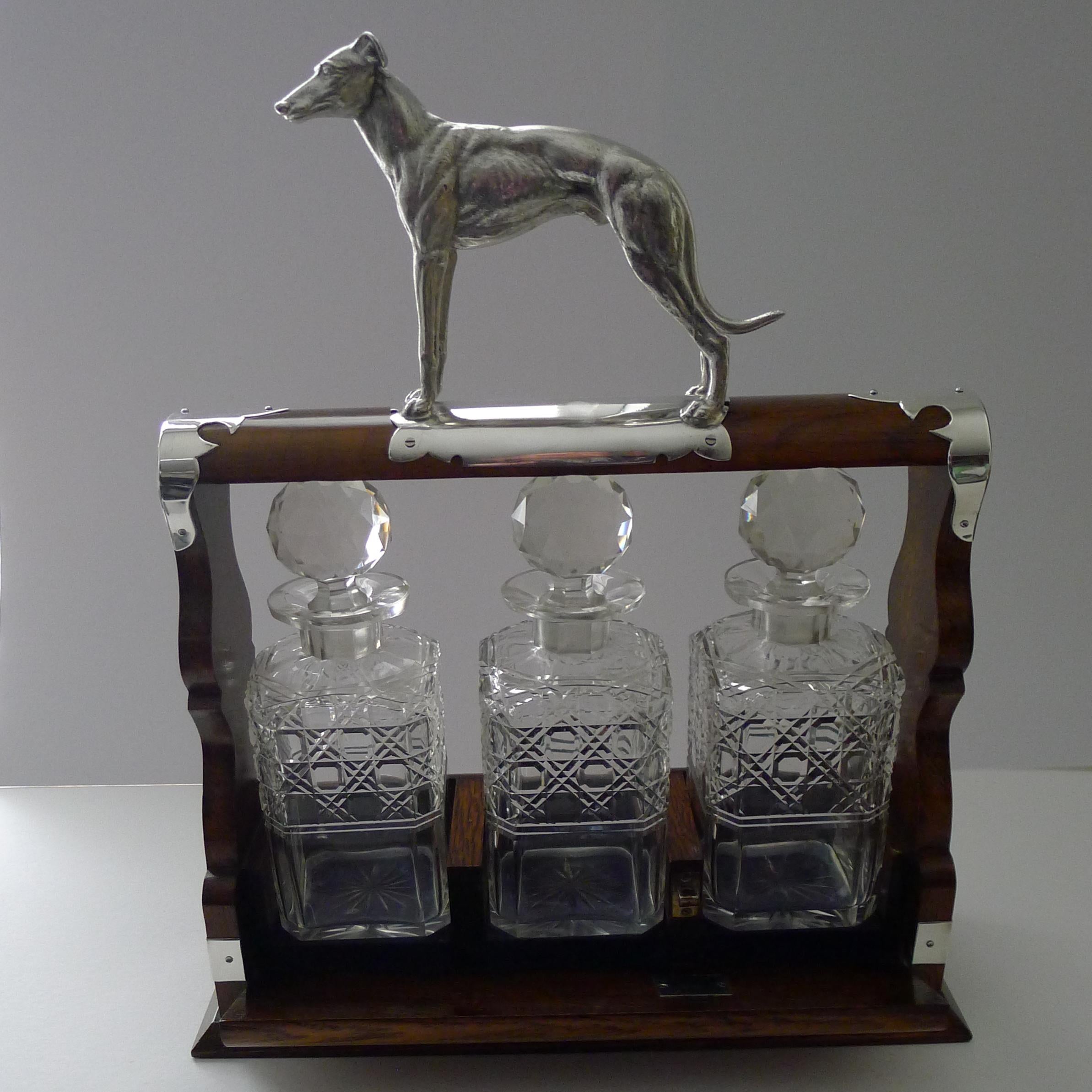 Early 20th Century Rare Antique Tantalus - Greyhound / Dog Handle c.1900