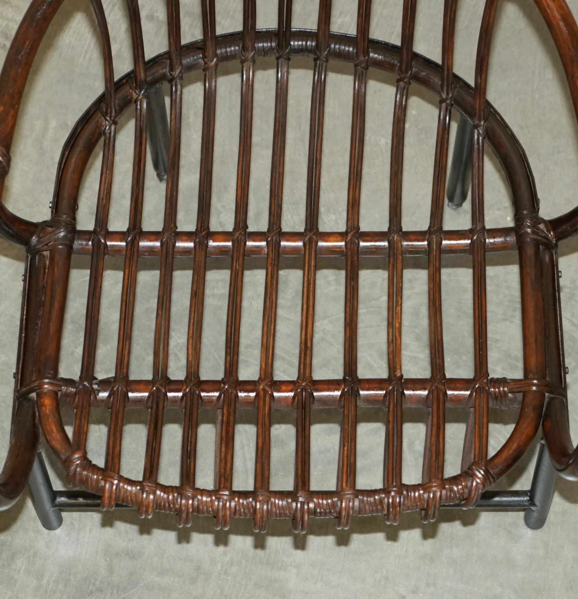 RARE ANTIQUE THONET STYLE FRENCH BAMBOO STEEL BASE PORTERS WiNGBACK ARMCHAIR For Sale 10