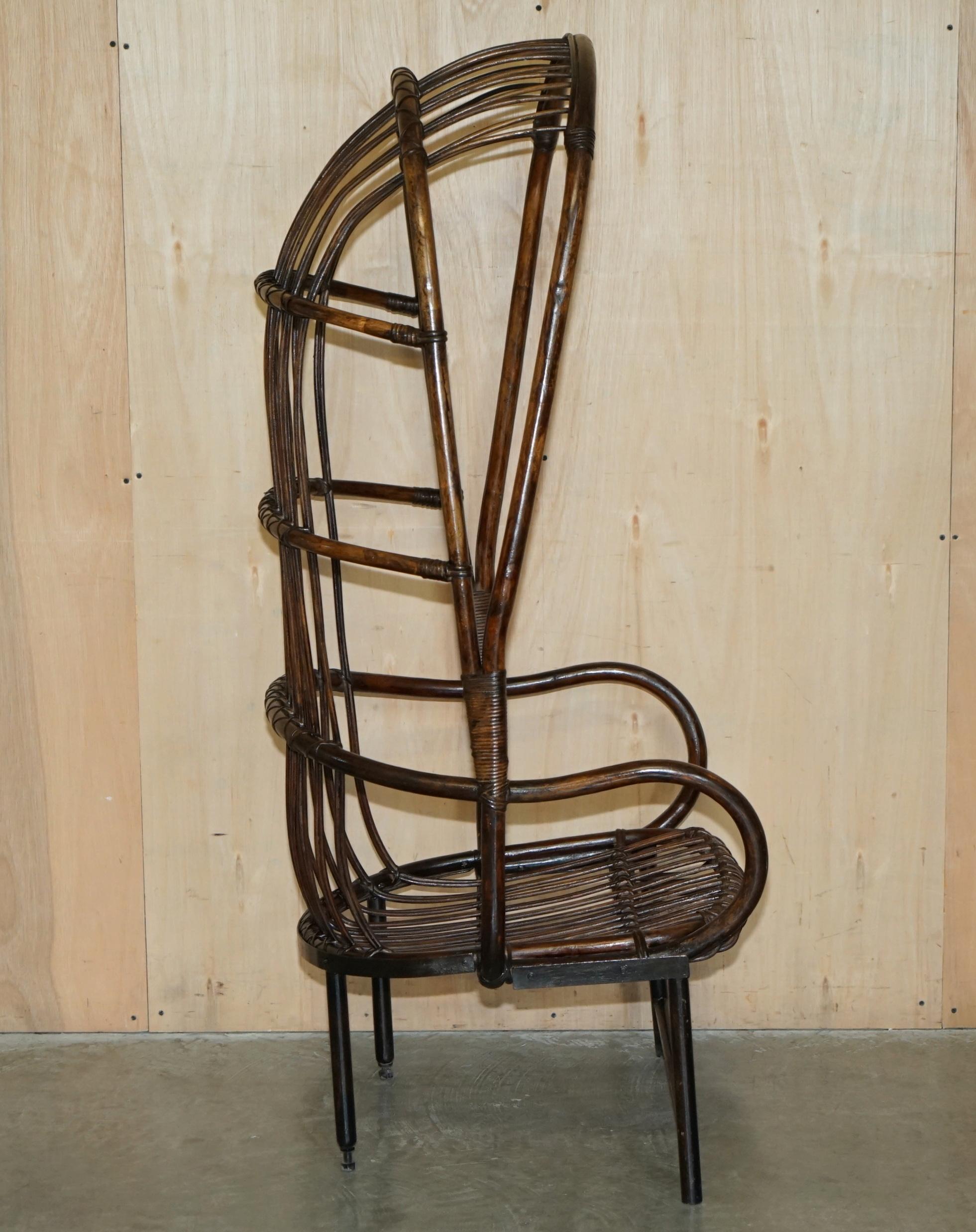 RARE ANTIQUE THONET STYLE FRENCH BAMBOO STEEL BASE PORTERS WiNGBACK ARMCHAIR For Sale 12