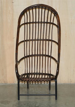 RARE ANTIQUE THONET STYLE FRENCH BAMBOO STEEL BASE PORTERS WiNGBACK ARMCHAIR