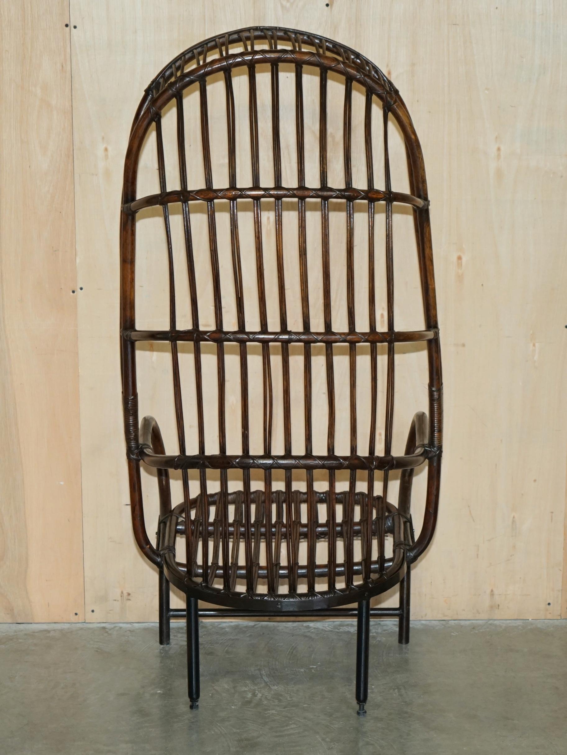 RARE ANTIQUE THONET STYLE FRENCH BAMBOO STEEL BASE PORTERS WiNGBACK ARMCHAIR For Sale 13