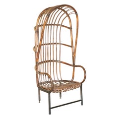 RARE FAUTEUIL D'ACCOMPAGNEMENT ANTIQUE DE STYLE THONET EN BAMBOU FRANCAIS BASE ACIER PORTERS WiNGBACK