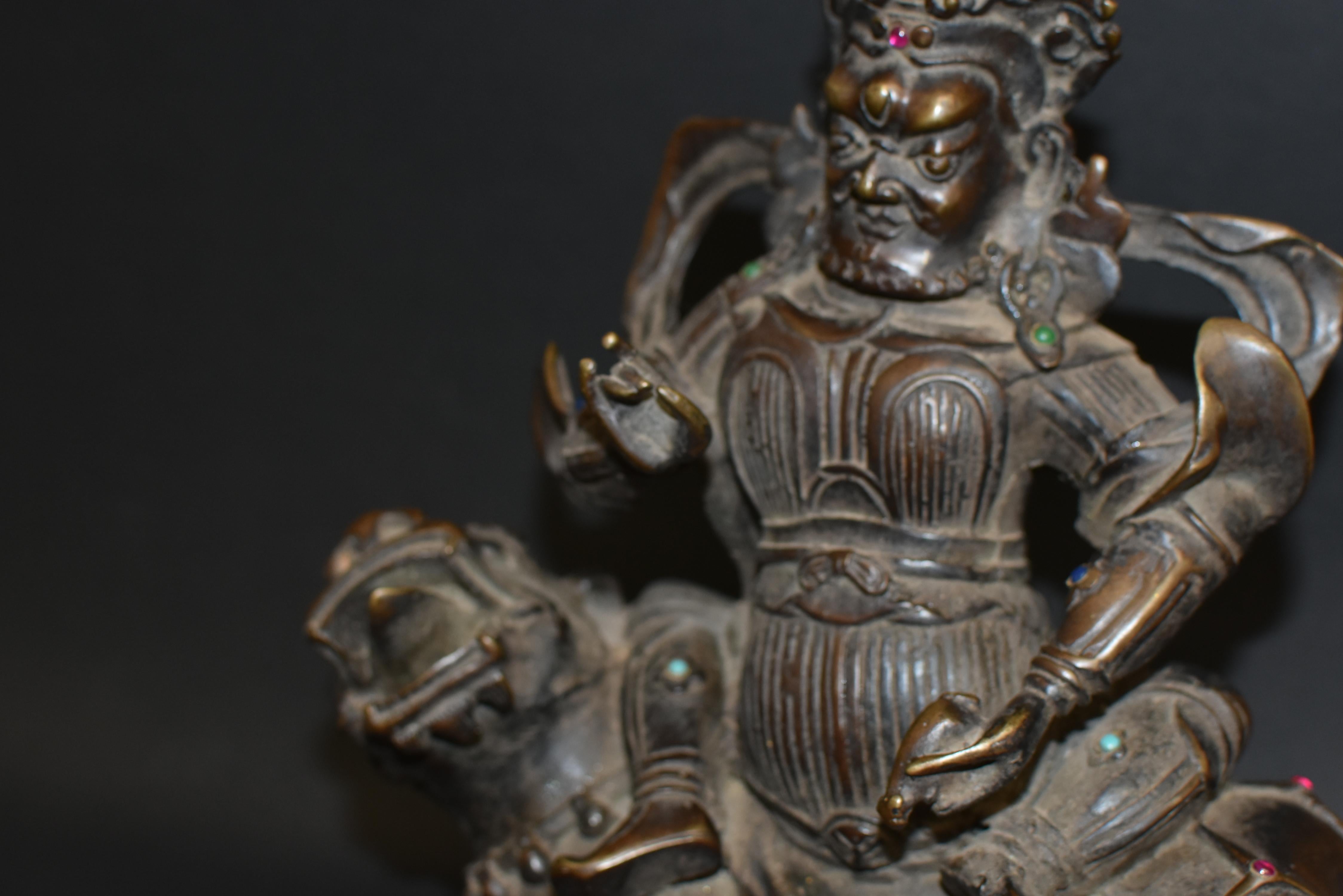 Rare Antique Tibetan Kubera Guardian of Wealth In Good Condition In Somis, CA