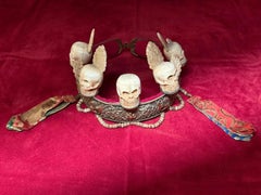 Rare Antique Tibetan Ritual Skull Crown, Buddhist Headdress