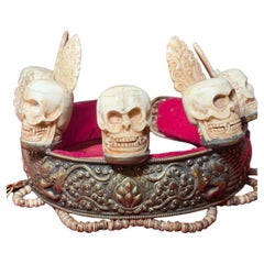 Rare Antique Tibetan Ritual Skull Crown, Buddhist Headdress