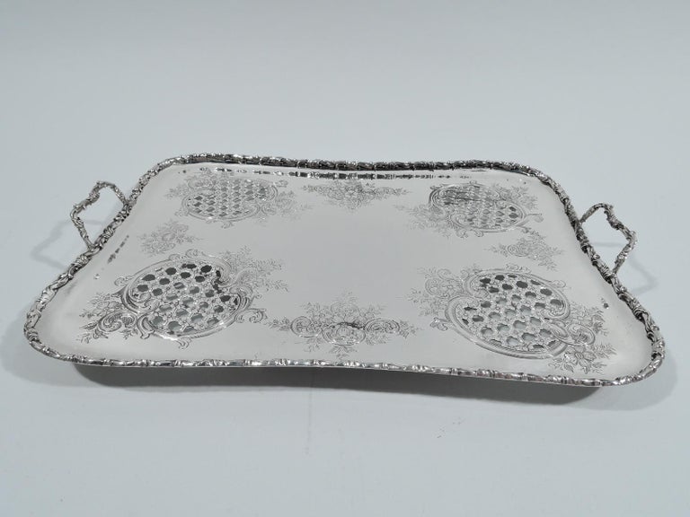 Rare Antique Tiffany Chrysanthemum Sterling Silver Asparagus Tray For Sale 1