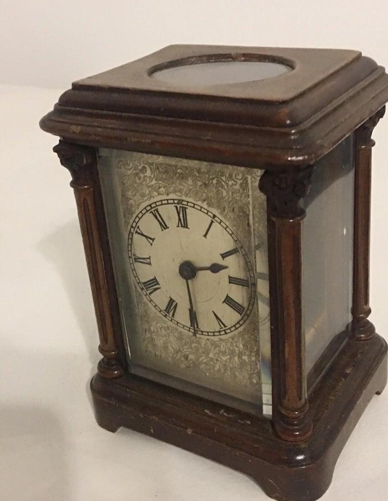 Rare Antique Timepiece Wooden Mantel / Carriage Clock For Sale 4