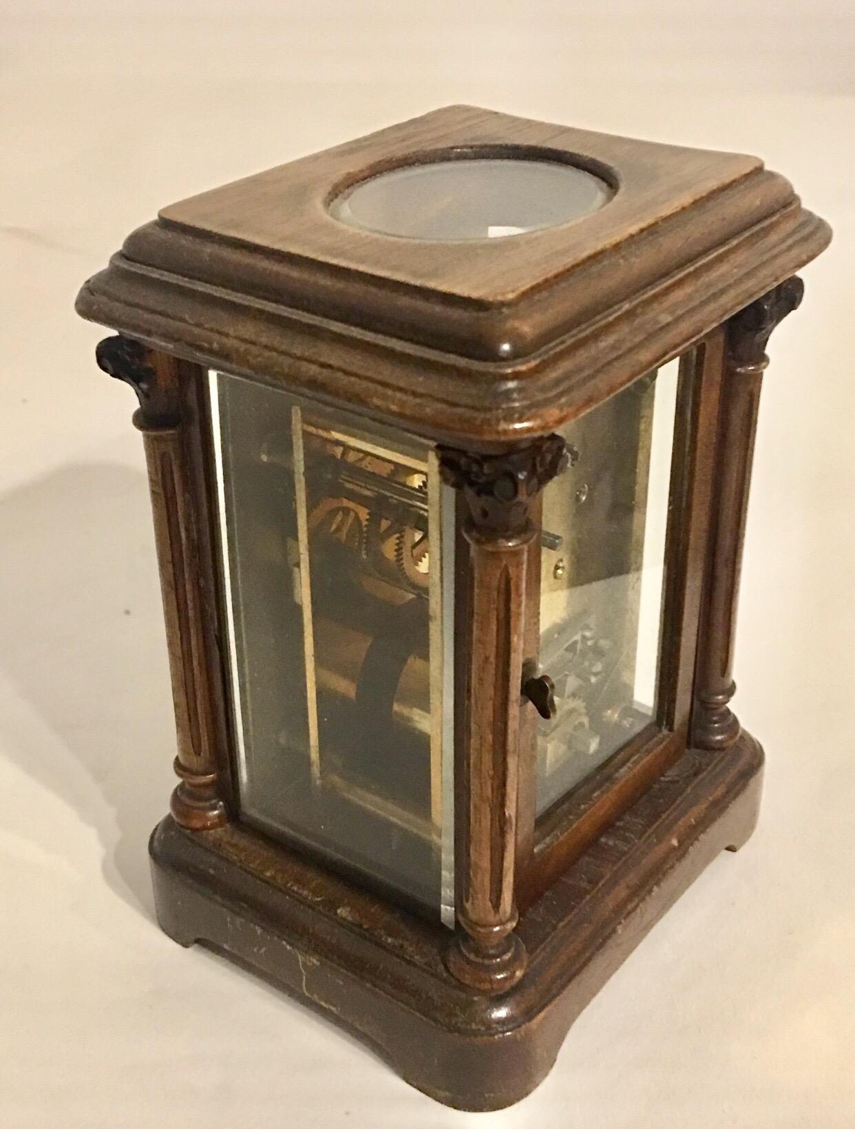 Rare Antique Timepiece Wooden Mantel / Carriage Clock For Sale 3