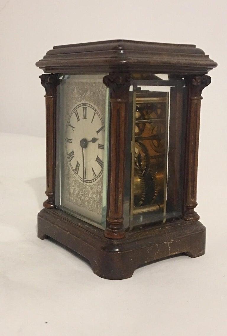 Rare Antique Timepiece Wooden Mantel / Carriage Clock For Sale 5