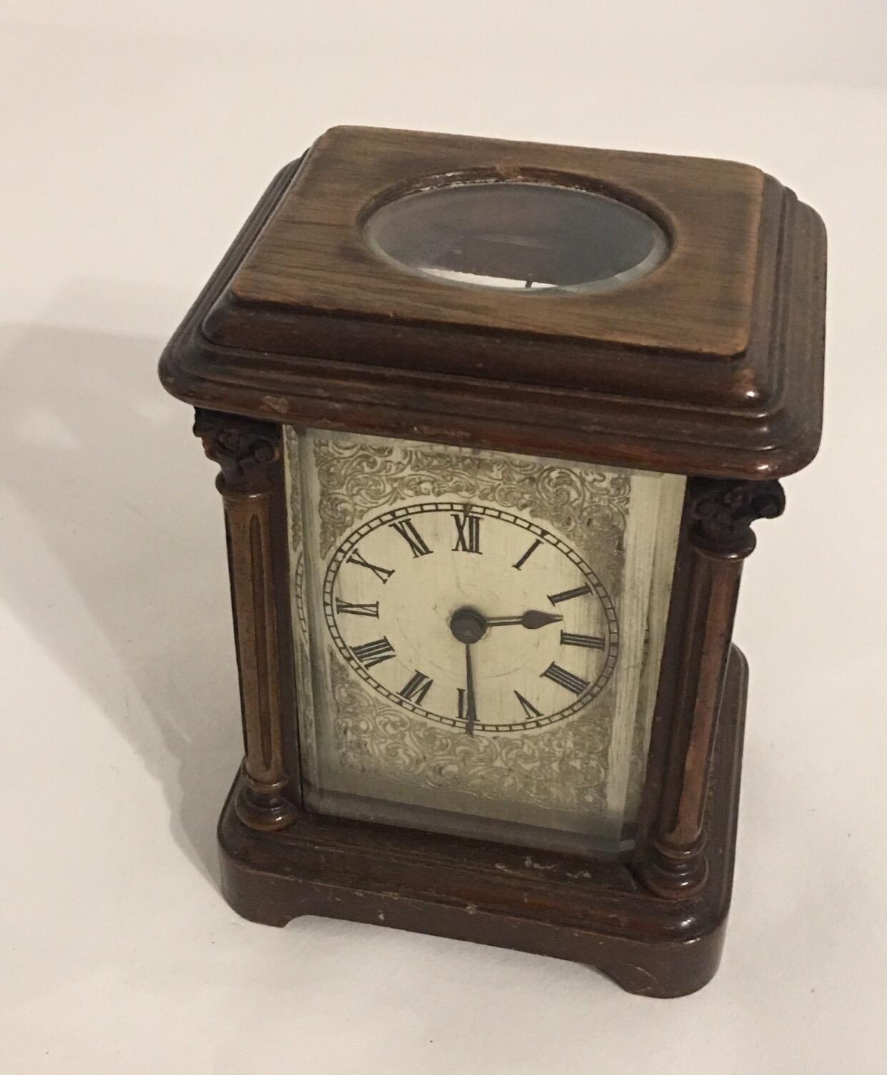 Rare Antique Timepiece Wooden Mantel / Carriage Clock For Sale 4